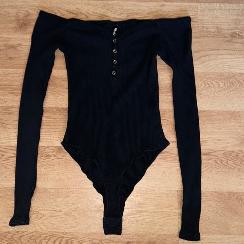 Lovely Melody Black off the shoulder body suit.